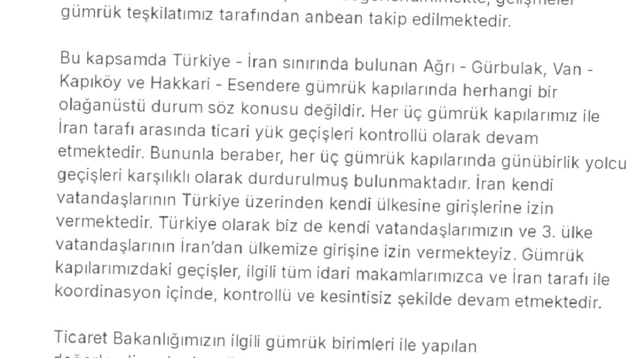 Türkiye-İran Gümrük Kapılarındaki Durum