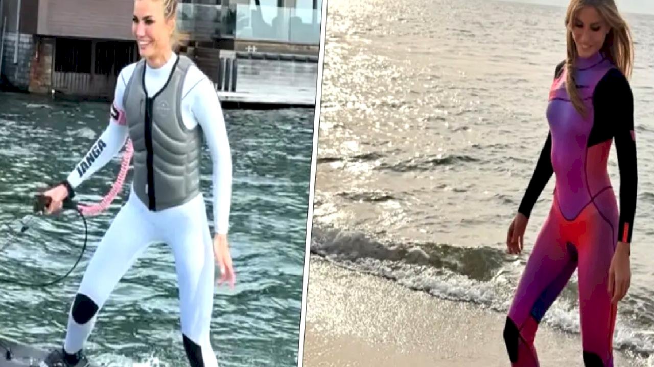 Çağla Şıkel'den cesaret isteyen spor! Suyun üzerinde adeta şov yaptı