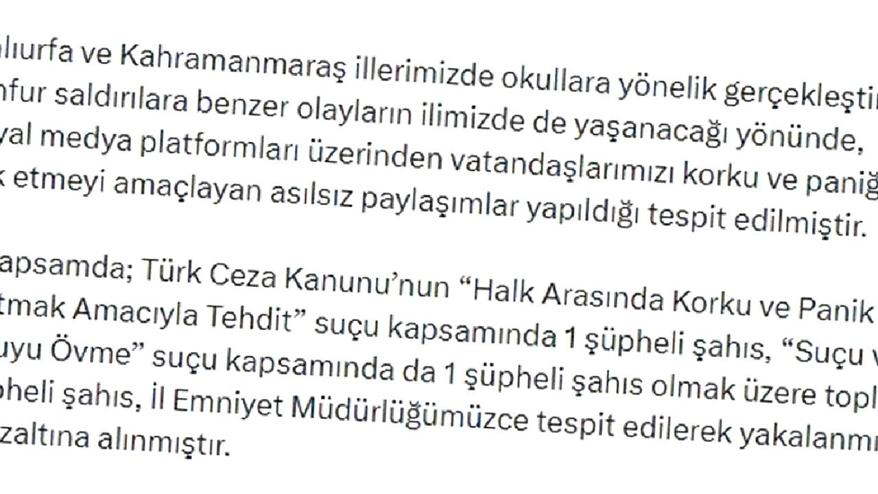 Denizli'de Yanlış Paylaşımlara Gözaltı