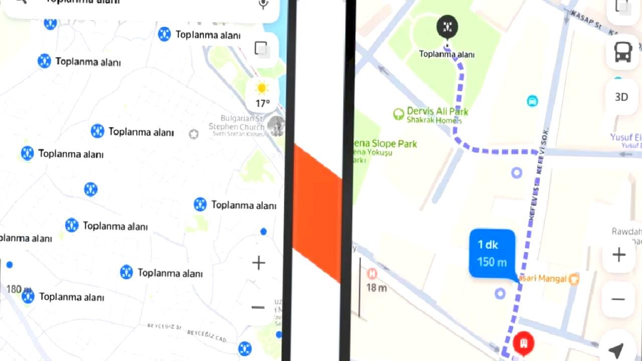 Deprem toplanma alanları Yandex'e eklendi