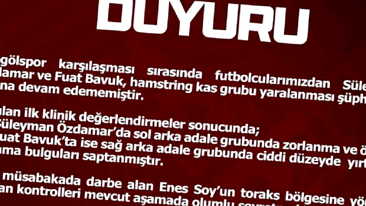 Elazığspor'da Sakatlık Açıklaması