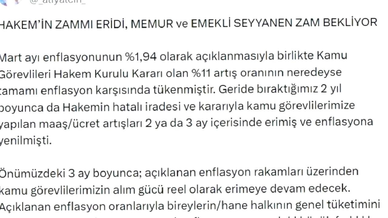 Memur-Sen: Enflasyon Zammı Eridi