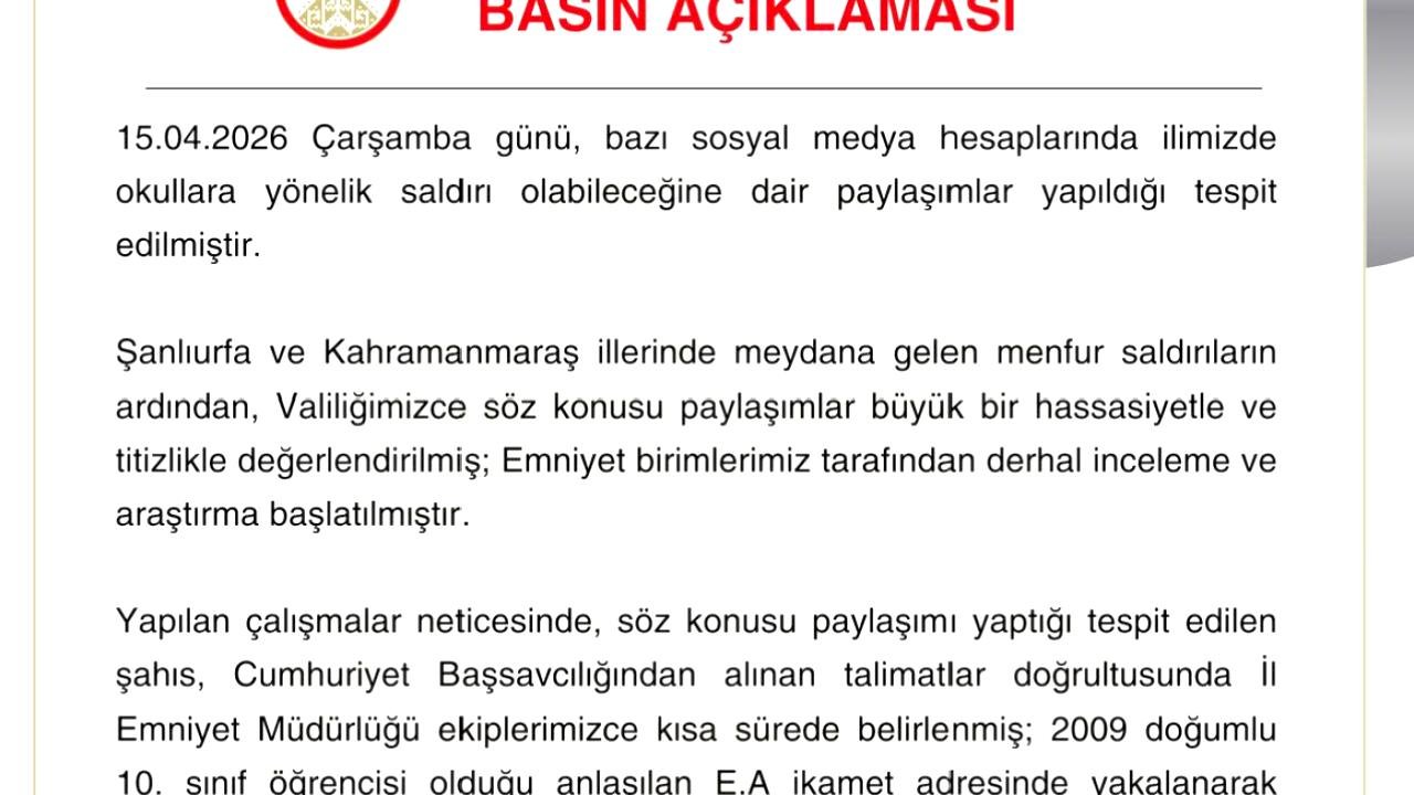 Sivas'ta Okullara Saldırı İddiası: 17 Yaşındaki Öğrenci Gözaltında