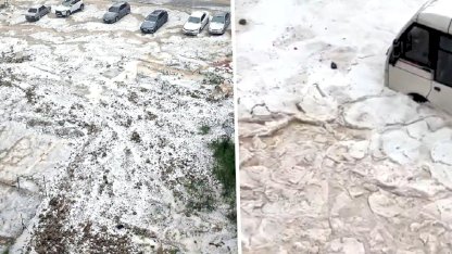 Adana'da sağanak ve dolu yağışı; cadde ve sokaklar beyaza büründü