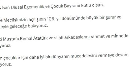 Çelik'ten 23 Nisan Mesajı