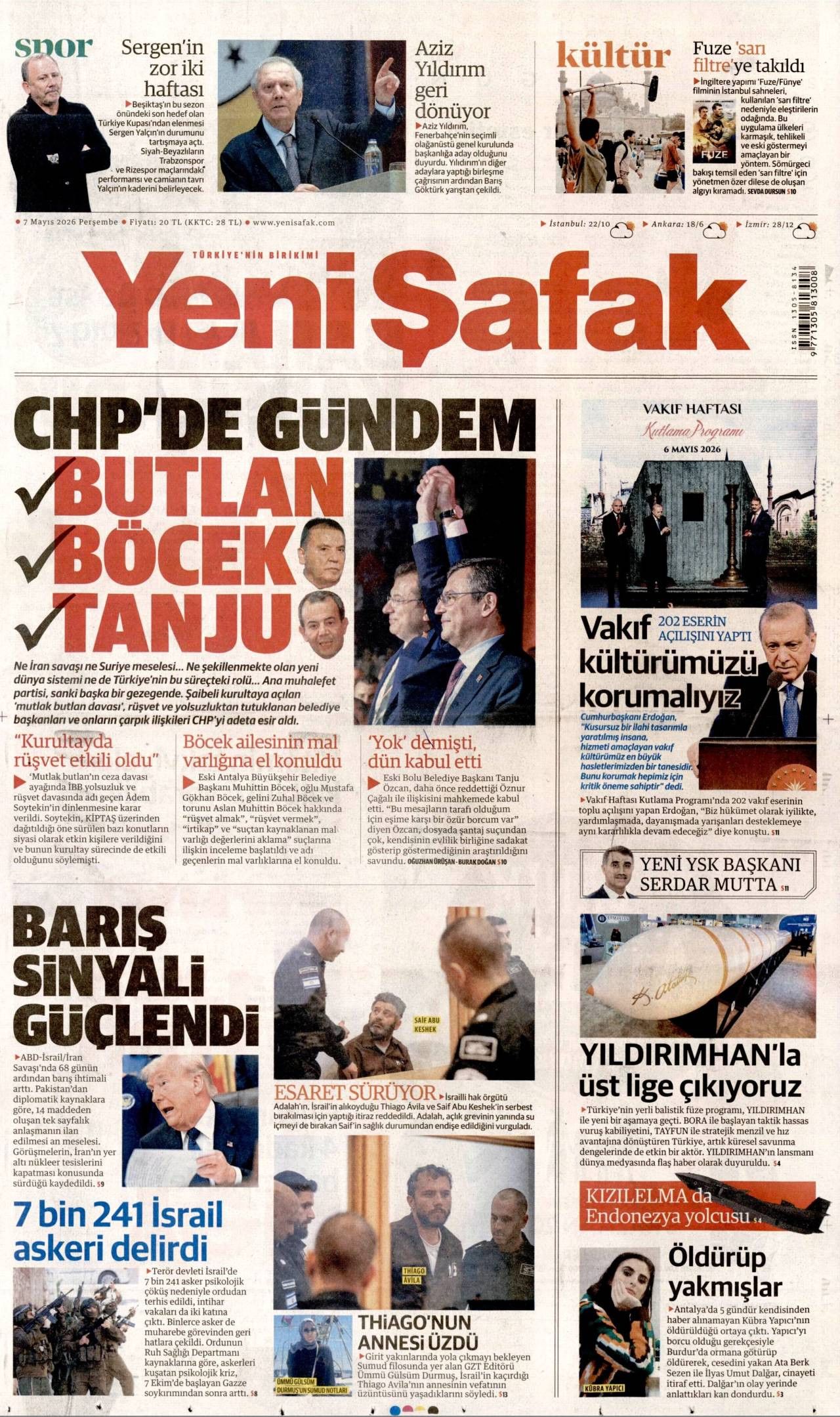 Yeni Şafak Gazetesi Gazete Manşeti