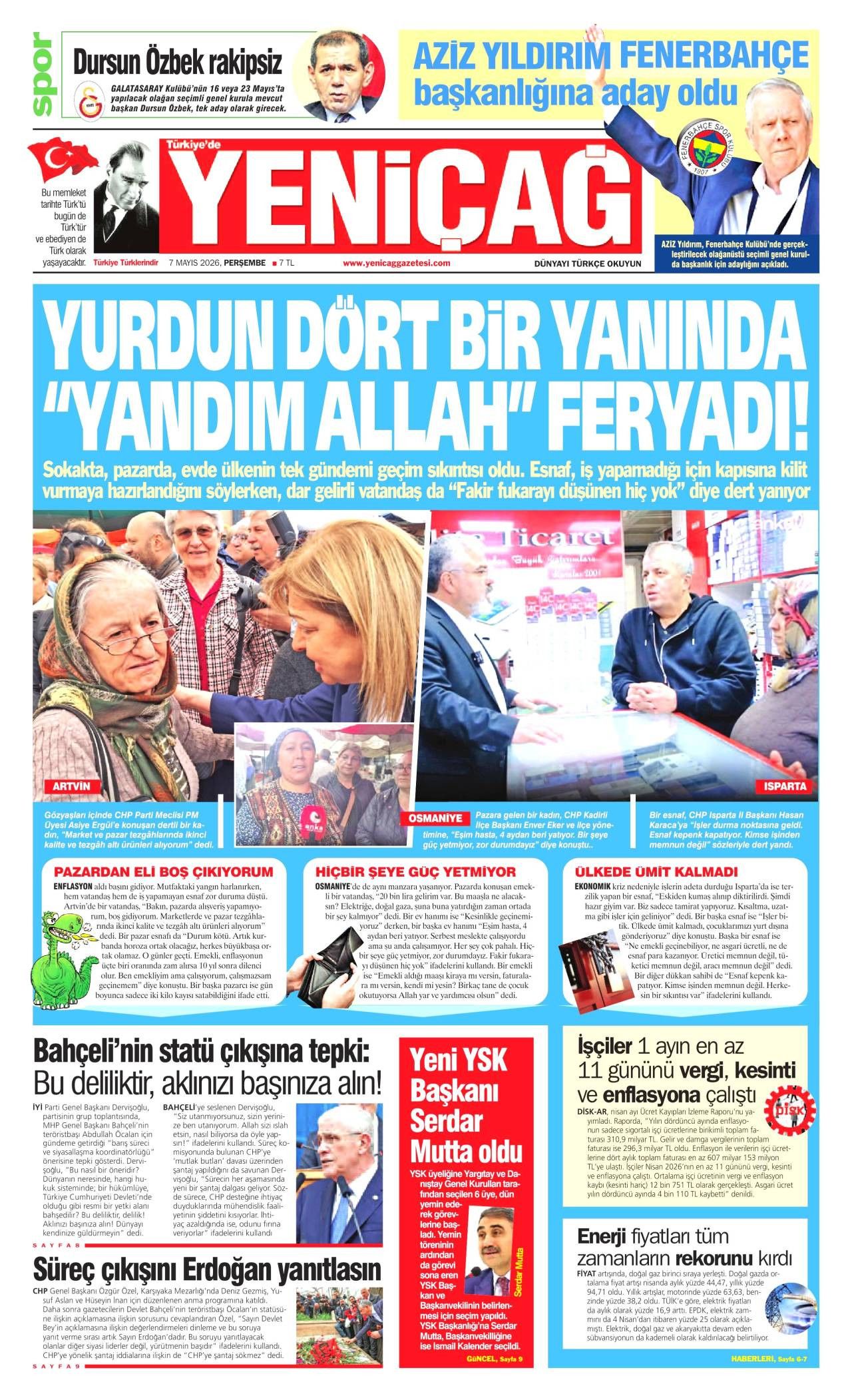 Yeniçağ Gazetesi Gazete Manşeti