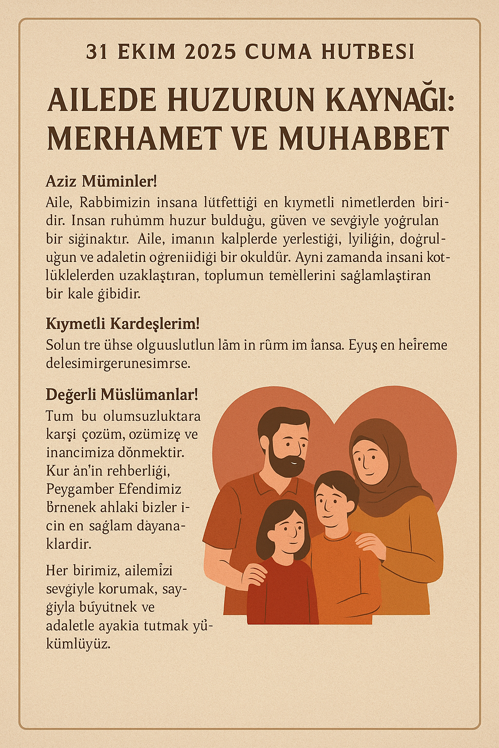 31 Ekim 2025 Cuma Hutbesi: “Ailede Huzurun Kaynağı Merhamet ve Muhabbet